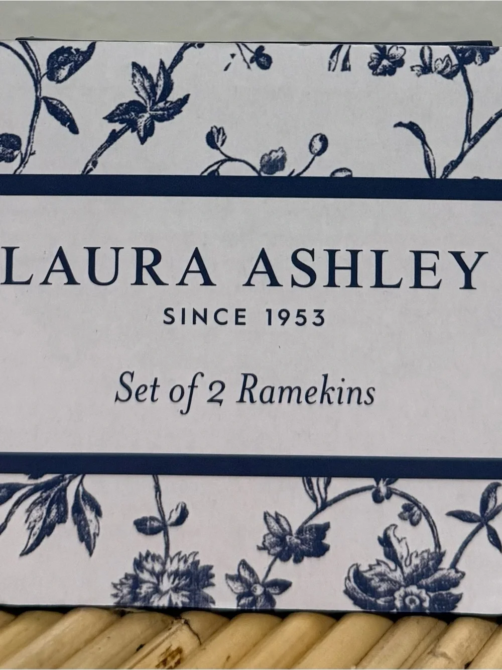 Set of 2  Laura Ashley Blue Floral Ceramic Ramekins NEW